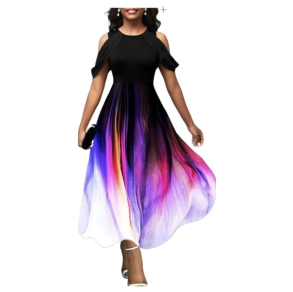 NWOT Artistic Cold Shoulder Draped Sleeve Midi Dress - Picture 1 of 6